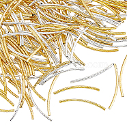 300Pcs 2 Colors Brass Tube Beads, Curved Tube, Golden & Silver, 35x2mm, Hole: 1mm, 150pcs/color(KK-HY0001-89)