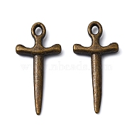 Tibetan Style Alloy Sword Pendants, Cadmium Free & Nickel Free & Lead Free, Antique Bronze, 20.5x10x2mm, Hole: 2x1.5mm(X-TIBEP-929-AB-FF)