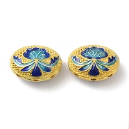 Rack Plating Brass Enamel Beads, Cadmium Free & Lead Free, Oval with Flower, Real 18K Gold Plated, Long-Lasting Plated, Blue, 21.5x15.5x11mm, Hole: 1.8mm(KK-P276-26A-01G)