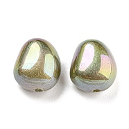 Spray Painted ABS Plastic Beads, Imitation Pearl, Oval, Dyed, AB Color Plated, Olive Drab, 16x13.5x10mm, Hole: 2mm(KY-C017-03B)