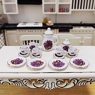 Mini Ceramic Tea Sets, including Cup, Teapot, Saucer, Micro Landscape Garden Dollhouse Accessories, Pretending Prop Decorations, Medium Orchid, 16~26x9~33mm, 15pcs/box(BOTT-PW0011-17B)