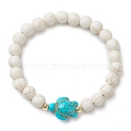 Round Synthetic Howlite Beaded Stretch Bracelets, Summer Beach Turtle Synthetic Turquoise Bracelets for Women Men, Inner Diameter: 2-1/8 inch(5.5cm), BReads: 7.5~8.5mm(BJEW-JB10269-03)