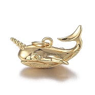 Brass Pendant Rhinestone Settings, Long-Lasting Plated, Narwhal Shape, Real 18K Gold Plated, Fit For 1mm Rhinestone, 10.5x19x9mm, Hole: 3.6mm(ZIRC-F120-060G)