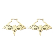304 Stainless Steel Bat Hoop Earrings for Women, Golden, 41x51.5x1~2mm(EJEW-R156-07G)