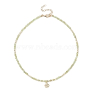 Brass Clover Pendant Necklace, Natural Peridot & Synthetic Hematite Beaded Necklace, Golden, 16.50 inch(41.9cm)(NJEW-JN04325-01)