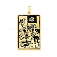 201 Stainless Steel Pendants, Laser Engraved Pattern, Tarot Card Pendants, Golden, Death XIII, 40x24x1mm, Hole: 8x4mm(STAS-S105-LA460-20)