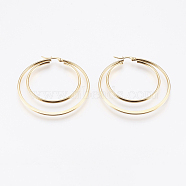 201 Stainless Steel Hoop Earrings, with 304 Stainless Steel Pin, Hypoallergenic Earrings, Double Ring, Golden, 12 Gauge, 54x52x2mm, Pin: 0.7x1mm(EJEW-I213-B-01G)