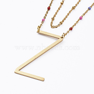 304 Stainless Steel Double Layer Necklaces, Pendant Necklaces, with Enamel, Cable Chains and Lobster Claw Clasps, Golden, Letter.Z, Letter Z: 37.2x19.5x1mm, 15.04 inch(38.2cm)(NJEW-JN02854-07)