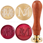 2Pcs 2 Styles Golden Tone Brass Wax Seal Stamp Head, with 1Pc Pear Wood Handle, for DIY Scrapbooking, Letter M, 25~30mm, 1pc/style(AJEW-CP0007-48B-05)