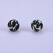 Printed Round Silicone Focal Beads, Black, 15x15mm, Hole: 2mm(SI-JX0056A-90)