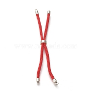 Nylon Twisted Cord Bracelet, with Brass Cord End, for Slider Bracelet Making, Red, 9 inch(22.8cm), Hole: 2.8mm, Single Chain Length: about 11.4cm(MAK-M025-113A)