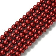 Eco-Friendly Dyed Glass Pearl Round Beads Strands, Grade A, Cotton Cord Threaded, Crimson, 6mm, Hole: 1.2~1.5mm, about 72pcs/strand, 15 inch(HY-A008-6mm-RB038)