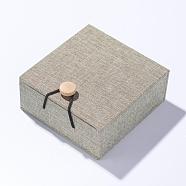 Burlap and Cloth Pendant Necklace Boxes, Square, Dark Khaki, 10.5x10x4.45cm(OBOX-D005-02)