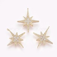 Brass Micro Pave Cubic Zirconia Pendants, Nickel Free, Star, Clear, Clear,Real 18K Gold Plated,17.5x15.5x2mm, Hole: 1mm(X-KK-P157-04G-NF)