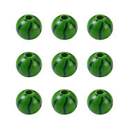 Natural Wooden Beads, Round with Watermelon Pattern, Green, 5/8 inch(16mm), Hole: 4mm(WOOD-TAC0010-03B)