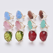 Faceted Glass Stud Earring Findings, with Loop, Light Gold Plated Brass Findings, Oval, Mixed Color, 20x15.5x6~6.5mm, Hole: 1.2mm, Pin: 0.7mm(GLAA-F084-D)
