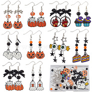 Halloween Day Earring Making Kit, Including Glass Pumpkin & Round Beads, Star & Hat & Castle & Ghost Alloy Enamel Pendants, Brass Earring Hooks, Alloy Bowknot Links Connectors, Mixed Color, 140Pcs/box(DIY-SC0021-92)