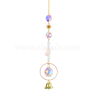 Iron Big Pendant Decorations, Bell Hanging Sun Catchers, K9 Crystal Glass, with Brass Findings, for Garden, Wedding, Lighting Ornament, Misty Rose, 400mm(DJEW-PW0007-11C)