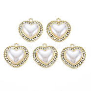 Alloy Pendants, with Crystal Rhinestone and ABS Plastic Imitation Pearl, Cadmium Free & Lead Free, Heart, Light Gold, 24.5x23.5x8mm, Hole: 2mm(PALLOY-T081-08LG-RS)