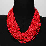 Plastic Beaded Multi-strand Necklaces, Bohemian Style Necklace, Red, 20.87 inch(53cm)(ZG0249-3)
