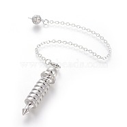 Brass Coil Dowsing Pendulums, Spiral Pendulum, with Lobster Claw Clasps, Bullet, Platinum, 230x2.5x8mm(KK-G771-01P)