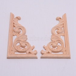 Natural Solid Wood Carved Onlay Applique Craft, Unpainted Onlay Furniture Home Decoration, BurlyWood, 132x72x7mm, 2pcs/set(WOOD-WH0108-48)
