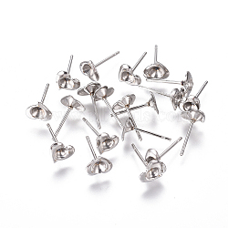 Non-Tarnish 304 Stainless Steel Ear Stud Components, For Pointed Back Rivoli Rhinestone, Heart, Stainless Steel Color, Fit For 3mm Rhinestone, 6x7mm, Pin: 0.8mm(STAS-F222-043)