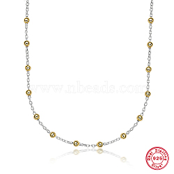 925 Sterling Silver Necklaces, with Real 18K Gold Plated Round Beads, Platinum, 15.75 inch(40cm)(UH3453)