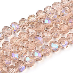 Electroplate Glass Beads Strands, Half Rainbow Plated, Faceted, Rondelle, PeachPuff, 3x2mm, Hole: 0.8mm, about 150~155pcs/strand, 15~16 inch(38~40cm)(EGLA-A034-T2mm-L22)