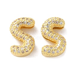 Rack Plating Brass Micro Pave Cubic Zirconia Slide Charms, Long-Lasting Plated, Lead Free & Cadmium Free, Real 18K Gold Plated, Letter, Letter S, 13.5x8x4.5mm, Hole: 10.4x1.8mm(KK-C084-34G-S)