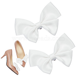 Bowknot Polyester Shoe Decorations, Detachable Iron Shoe Buckle Clips, White, 72x115x16.5mm(FIND-WH0423-93A)