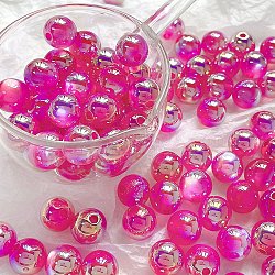 Rainbow Iridescent Plating Acrylic Beads, Round, Medium Orchid, 11.5mm, Hole: 2mm(FIND-B077-01E)