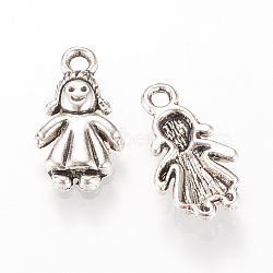 Tibetan Style Alloy Pendants, Girl, Cadmium Free & Nickel Free & Lead Free, Antique Silver, 15.5x8.5x2.5mm, Hole: 1.5mm, about 1780pcs/1000g(TIBEP-Q063-96AS-NR)