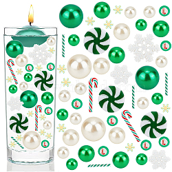 DIY Christmas Vase Fillers for Centerpiece Floating Pearls Candles, Including Candy Cane Polymer Clay & Plastic Round Beads, Snowflake Resin Cabochons, PVC Nail Art Sequins, Green(DIY-BC0009-68)