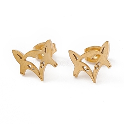 304 Stainless Steel Fox Head Stud Earrings for Women, Golden, 10x11mm, Pin: 0.7mm(EJEW-F286-03B-G)