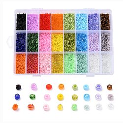 24 Colors 12/0 Glass Seed Beads, Opaque Colors Lustered & Ceylon & Opaque Colours Seed & Frosted Colors & Colors Rainbow & Colours Lustered & Silver Lined & Transparent, Round, Mixed Color, 2mm, Hole: 1mm(SEED-X0052-02-2mm)