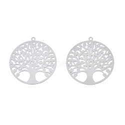 201 Stainless Steel Filigree Pendants, Etched Metal Embellishments, Tree of Life, Stainless Steel Color, 27x25x0.2mm, Hole: 1.2mm(STAS-S118-045)