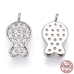 Rhodium Plated 925 Sterling Silver Micro Pave Cubic Zirconia Charms, Fish Charms, Nickel Free, Real Platinum Plated, 11x6x1mm, Hole: 1.2mm(STER-T004-68P)
