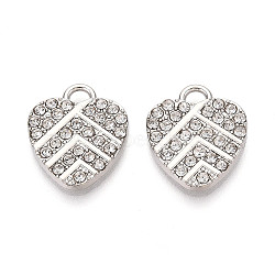 Alloy Rhinestone Pendants, Heart, Lead Free & Cadmium Free, Platinum, 19x16x2mm, Hole: 2x3mm(FIND-N008-13P)