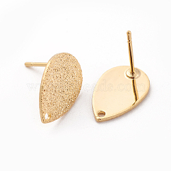 Brass Stud Earring Findings, with Loop, Teardrop, Bumpy, Nickel Free, Real 18K Gold Plated, 14x9x1mm, Hole: 1mm, Pin: 0.7mm(X-KK-N186-62G)