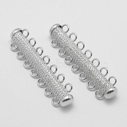 925 Sterling Silver Cubic Zirconia Slide Lock Clasps, Carved 925, 7-Strands 14-Holes, Column, Platinum, 40x11x6mm, Hole: 2mm(STER-E056-016P)