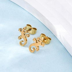 Hollow Out Gecko 304 Stainless Steel Stud Earrings, Golden, 12x7mm(EJEW-G359-04G)