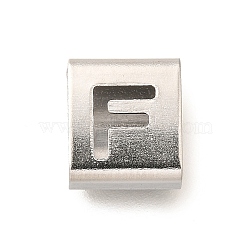 Letter Style 304 Stainless Steel Square Slide Charms, Letter F, 9x8x4mm, Hole: 3.5x8.5mm(STAS-L132-08F)