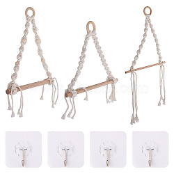 3Pcs 3 Styles Handmade Cotton with Polyester Rope Woven and Wooden Toilet Paper Holder, for Toilet Paper Hanger, with 4Pcs Plastic Hook Hanger, Mixed Color, 7pcs/bag(HJEW-CF0001-10)