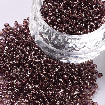 12/0 Glass Seed Beads, Silver Lined Round Hole, Round, Rosy Brown, 12/0, 2mm, Hole: 1mm, about 3333pcs/50g, 50g/bag, 18bags/2pounds