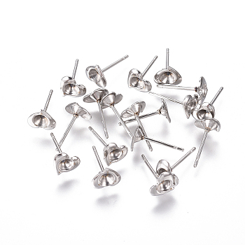 304 Stainless Steel Ear Stud Components, For Pointed Back Rivoli Rhinestone, Heart, Stainless Steel Color, Fit For 3mm Rhinestone, 6x7mm, Pin: 0.8mm