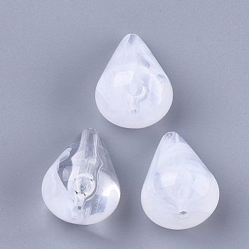 Acrylic Beads, Imitation Gemstone, teardrop, Clear & White, 25.5x17.5mm, Hole: 2mm, about 140pcs/500g