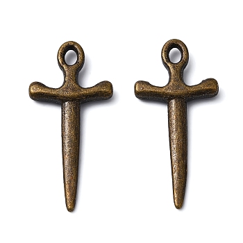 Tibetan Style Alloy Sword Pendants, Cadmium Free & Nickel Free & Lead Free, Antique Bronze, 20.5x10x2mm, Hole: 2x1.5mm