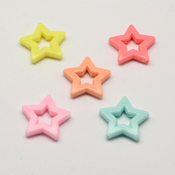 Opaque Acrylic Bead Frames, Star, Mixed Color, 25x27x5mm, Hole: 2.5mm, Inner diameter: 9x8mm, about 320pcs/500g