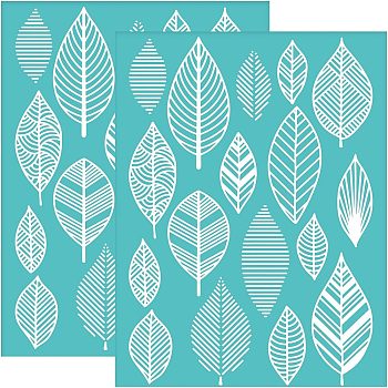 Self-Adhesive Silk Screen Printing Stencil, for Painting on Wood, DIY Decoration T-Shirt Fabric, Turquoise, Leaf Pattern, 195x140mm